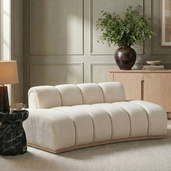 Meridian Furniture Jace Sculptural Curved Velvet Sofa with Rubberwood Base for Modern Living Rooms Cream 78.5 inches 44093Cream-L