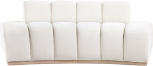 Meridian Furniture Jace Sculptural Curved Velvet Sofa with Rubberwood Base for Modern Living Rooms Cream 78.5 inches 44093Cream-L