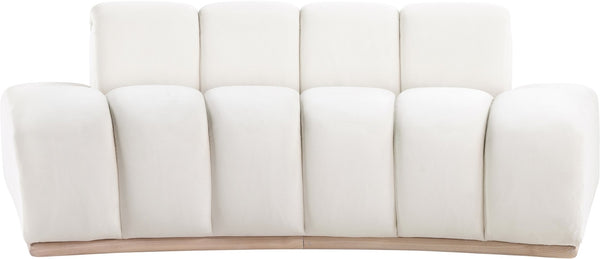 Meridian Furniture Jace Sculptural Curved Velvet Sofa with Rubberwood Base for Modern Living Rooms Cream 78.5 inches 44093Cream-L
