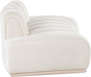 Meridian Furniture Jace Sculptural Curved Velvet Sofa with Rubberwood Base for Modern Living Rooms Cream 78.5 inches 44093Cream-L