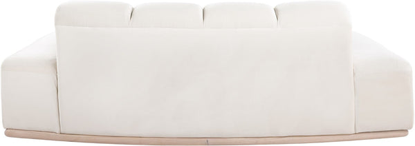 Meridian Furniture Jace Sculptural Curved Velvet Sofa with Rubberwood Base for Modern Living Rooms Cream 78.5 inches 44093Cream-L