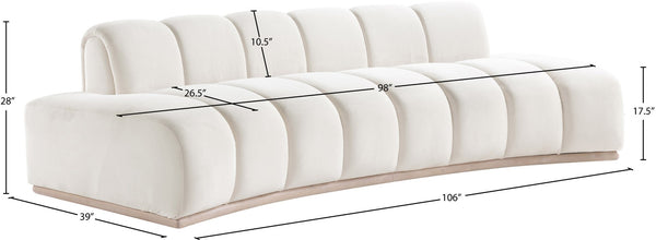 Meridian Furniture Jace Sculptural Curved Velvet Sofa with Rubberwood Base for Modern Living Rooms Cream 106 inches 44093Cream-S