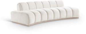 Meridian Furniture Jace Sculptural Curved Velvet Sofa with Rubberwood Base for Modern Living Rooms Cream 106 inches 44093Cream-S