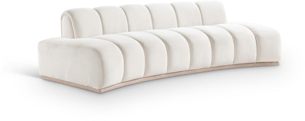 Meridian Furniture Jace Sculptural Curved Velvet Sofa with Rubberwood Base for Modern Living Rooms Cream 106 inches 44093Cream-S