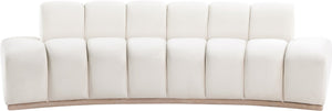 Meridian Furniture Jace Sculptural Curved Velvet Sofa with Rubberwood Base for Modern Living Rooms Cream 106 inches 44093Cream-S