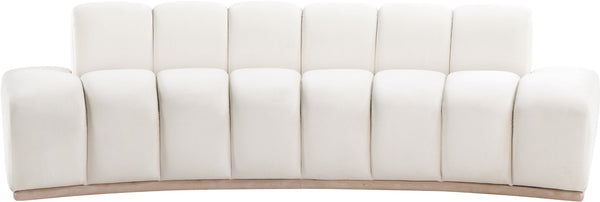 Meridian Furniture Jace Sculptural Curved Velvet Sofa with Rubberwood Base for Modern Living Rooms Cream 106 inches 44093Cream-S