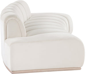 Meridian Furniture Jace Sculptural Curved Velvet Sofa with Rubberwood Base for Modern Living Rooms Cream 106 inches 44093Cream-S