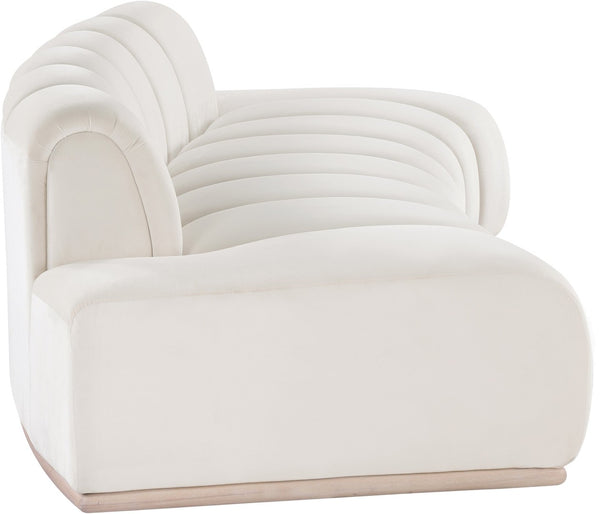 Meridian Furniture Jace Sculptural Curved Velvet Sofa with Rubberwood Base for Modern Living Rooms Cream 106 inches 44093Cream-S