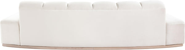 Meridian Furniture Jace Sculptural Curved Velvet Sofa with Rubberwood Base for Modern Living Rooms Cream 106 inches 44093Cream-S