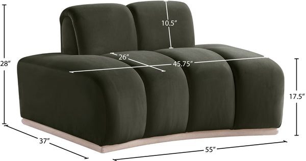 Meridian Furniture Jace Sculptural Velvet Accent Chair with Rubberwood Base and Organic Curves for Modern Interiors Green 44093Green-C