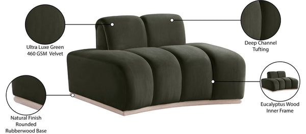 Meridian Furniture Jace Sculptural Velvet Accent Chair with Rubberwood Base and Organic Curves for Modern Interiors Green 44093Green-C