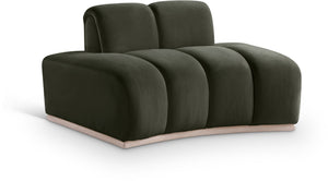 Meridian Furniture Jace Sculptural Velvet Accent Chair with Rubberwood Base and Organic Curves for Modern Interiors Green 44093Green-C
