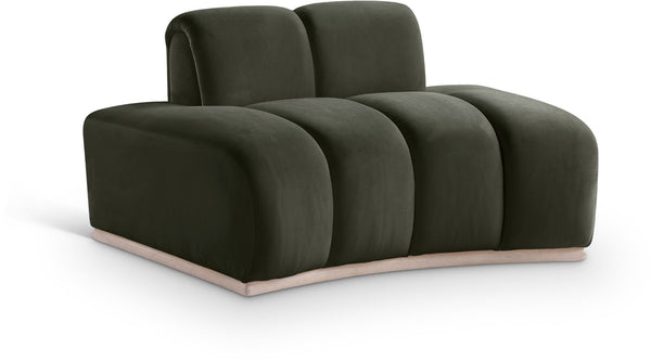 Meridian Furniture Jace Sculptural Velvet Accent Chair with Rubberwood Base and Organic Curves for Modern Interiors Green 44093Green-C