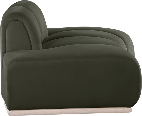 Meridian Furniture Jace Sculptural Velvet Accent Chair with Rubberwood Base and Organic Curves for Modern Interiors Green 44093Green-C