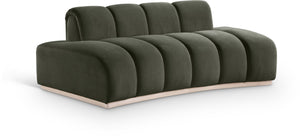 Meridian Furniture Jace Sculptural Curved Velvet Sofa with Rubberwood Base for Modern Living Rooms Green 78.5 inches 44093Green-L