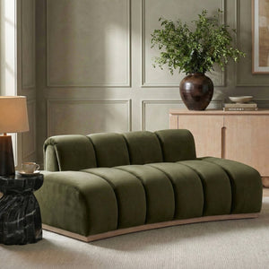 Meridian Furniture Jace Sculptural Curved Velvet Sofa with Rubberwood Base for Modern Living Rooms Green 78.5 inches 44093Green-L