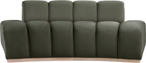 Meridian Furniture Jace Sculptural Curved Velvet Sofa with Rubberwood Base for Modern Living Rooms Green 78.5 inches 44093Green-L