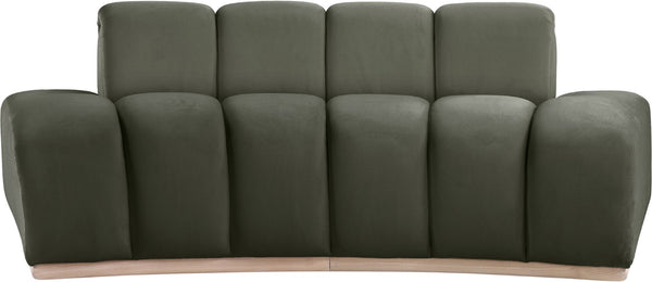 Meridian Furniture Jace Sculptural Curved Velvet Sofa with Rubberwood Base for Modern Living Rooms Green 78.5 inches 44093Green-L