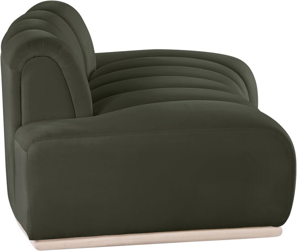Meridian Furniture Jace Sculptural Curved Velvet Sofa with Rubberwood Base for Modern Living Rooms Green 78.5 inches 44093Green-L