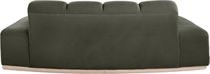 Meridian Furniture Jace Sculptural Curved Velvet Sofa with Rubberwood Base for Modern Living Rooms Green 78.5 inches 44093Green-L