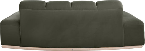 Meridian Furniture Jace Sculptural Curved Velvet Sofa with Rubberwood Base for Modern Living Rooms Green 78.5 inches 44093Green-L