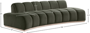 Meridian Furniture Jace Sculptural Curved Velvet Sofa with Rubberwood Base for Modern Living Rooms Green 106 inches 44093Green-S