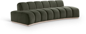 Meridian Furniture Jace Sculptural Curved Velvet Sofa with Rubberwood Base for Modern Living Rooms Green 106 inches 44093Green-S