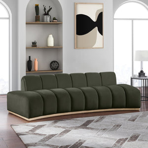 Meridian Furniture Jace Sculptural Curved Velvet Sofa with Rubberwood Base for Modern Living Rooms Green 106 inches 44093Green-S