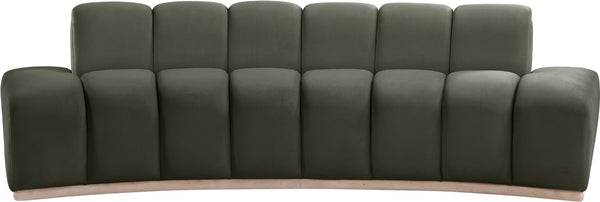 Meridian Furniture Jace Sculptural Curved Velvet Sofa with Rubberwood Base for Modern Living Rooms Green 106 inches 44093Green-S