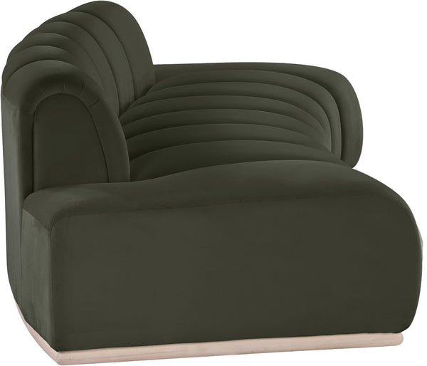 Meridian Furniture Jace Sculptural Curved Velvet Sofa with Rubberwood Base for Modern Living Rooms Green 106 inches 44093Green-S