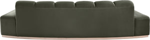 Meridian Furniture Jace Sculptural Curved Velvet Sofa with Rubberwood Base for Modern Living Rooms Green 106 inches 44093Green-S