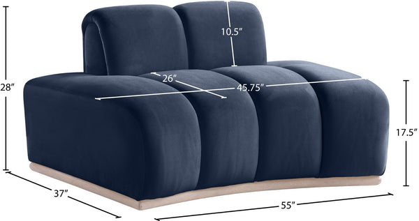 Meridian Furniture Jace Sculptural Velvet Accent Chair with Rubberwood Base and Organic Curves for Modern Interiors Navy 44093Navy-C
