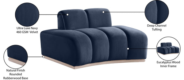 Meridian Furniture Jace Sculptural Velvet Accent Chair with Rubberwood Base and Organic Curves for Modern Interiors Navy 44093Navy-C