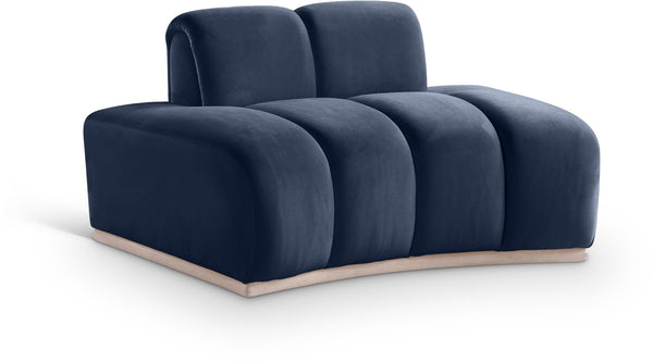 Meridian Furniture Jace Sculptural Velvet Accent Chair with Rubberwood Base and Organic Curves for Modern Interiors Navy 44093Navy-C