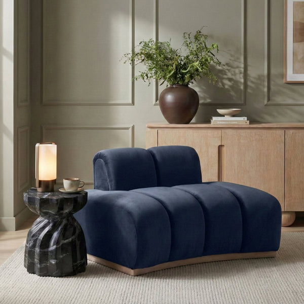 Meridian Furniture Jace Sculptural Velvet Accent Chair with Rubberwood Base and Organic Curves for Modern Interiors Navy 44093Navy-C