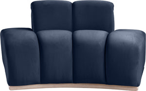 Meridian Furniture Jace Sculptural Velvet Accent Chair with Rubberwood Base and Organic Curves for Modern Interiors Navy 44093Navy-C