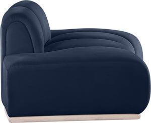 Meridian Furniture Jace Sculptural Velvet Accent Chair with Rubberwood Base and Organic Curves for Modern Interiors Navy 44093Navy-C
