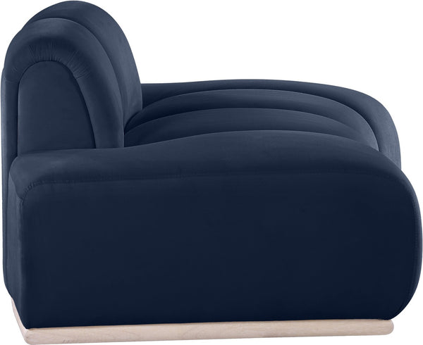 Meridian Furniture Jace Sculptural Velvet Accent Chair with Rubberwood Base and Organic Curves for Modern Interiors Navy 44093Navy-C