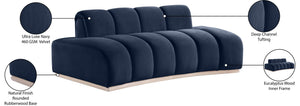 Meridian Furniture Jace Sculptural Curved Velvet Sofa with Rubberwood Base for Modern Living Rooms Navy 78.5 inches 44093Navy-L
