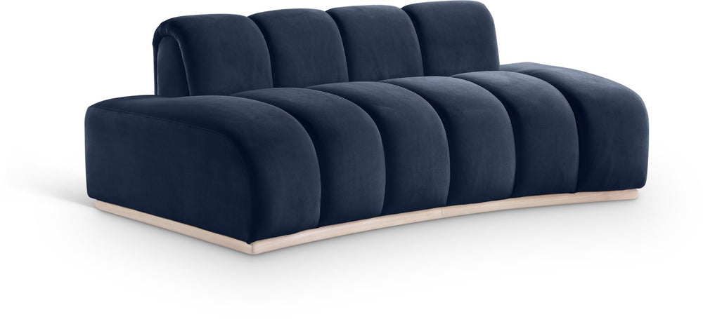 Meridian Furniture Jace Sculptural Curved Velvet Sofa with Rubberwood Base for Modern Living Rooms Navy 78.5 inches 44093Navy-L
