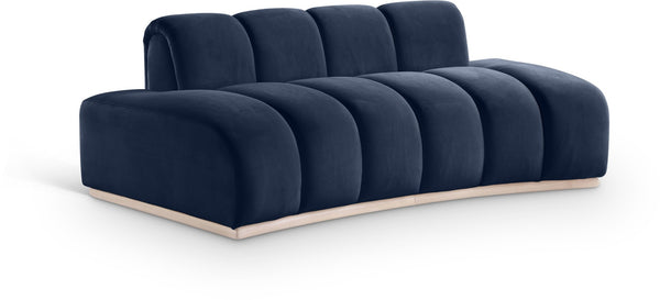 Meridian Furniture Jace Sculptural Curved Velvet Sofa with Rubberwood Base for Modern Living Rooms Navy 78.5 inches 44093Navy-L