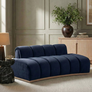 Meridian Furniture Jace Sculptural Curved Velvet Sofa with Rubberwood Base for Modern Living Rooms Navy 78.5 inches 44093Navy-L