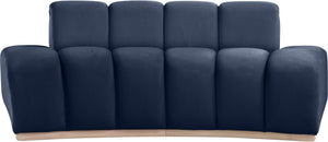 Meridian Furniture Jace Sculptural Curved Velvet Sofa with Rubberwood Base for Modern Living Rooms Navy 78.5 inches 44093Navy-L