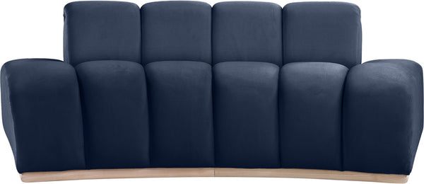 Meridian Furniture Jace Sculptural Curved Velvet Sofa with Rubberwood Base for Modern Living Rooms Navy 78.5 inches 44093Navy-L