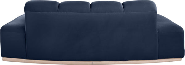 Meridian Furniture Jace Sculptural Curved Velvet Sofa with Rubberwood Base for Modern Living Rooms Navy 78.5 inches 44093Navy-L