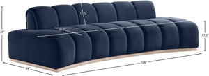 Meridian Furniture Jace Sculptural Curved Velvet Sofa with Rubberwood Base for Modern Living Rooms Navy 106 inches 44093Navy-S