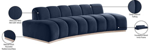 Meridian Furniture Jace Sculptural Curved Velvet Sofa with Rubberwood Base for Modern Living Rooms Navy 106 inches 44093Navy-S