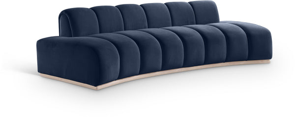 Meridian Furniture Jace Sculptural Curved Velvet Sofa with Rubberwood Base for Modern Living Rooms Navy 106 inches 44093Navy-S