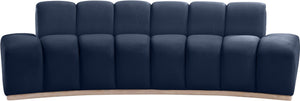 Meridian Furniture Jace Sculptural Curved Velvet Sofa with Rubberwood Base for Modern Living Rooms Navy 106 inches 44093Navy-S