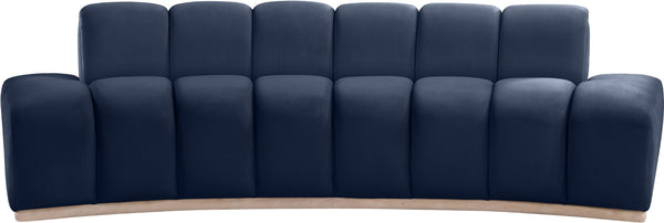 Meridian Furniture Jace Sculptural Curved Velvet Sofa with Rubberwood Base for Modern Living Rooms Navy 106 inches 44093Navy-S
